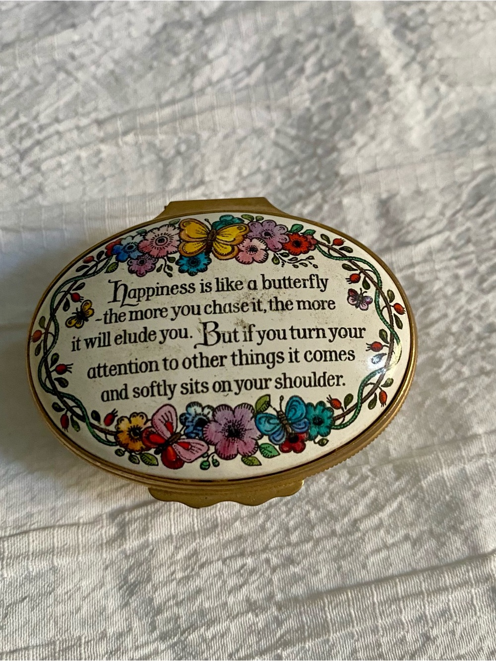 Halcyon Days Enamels Henry David Thoreau Happiness is like Butterfly Trinket Box
